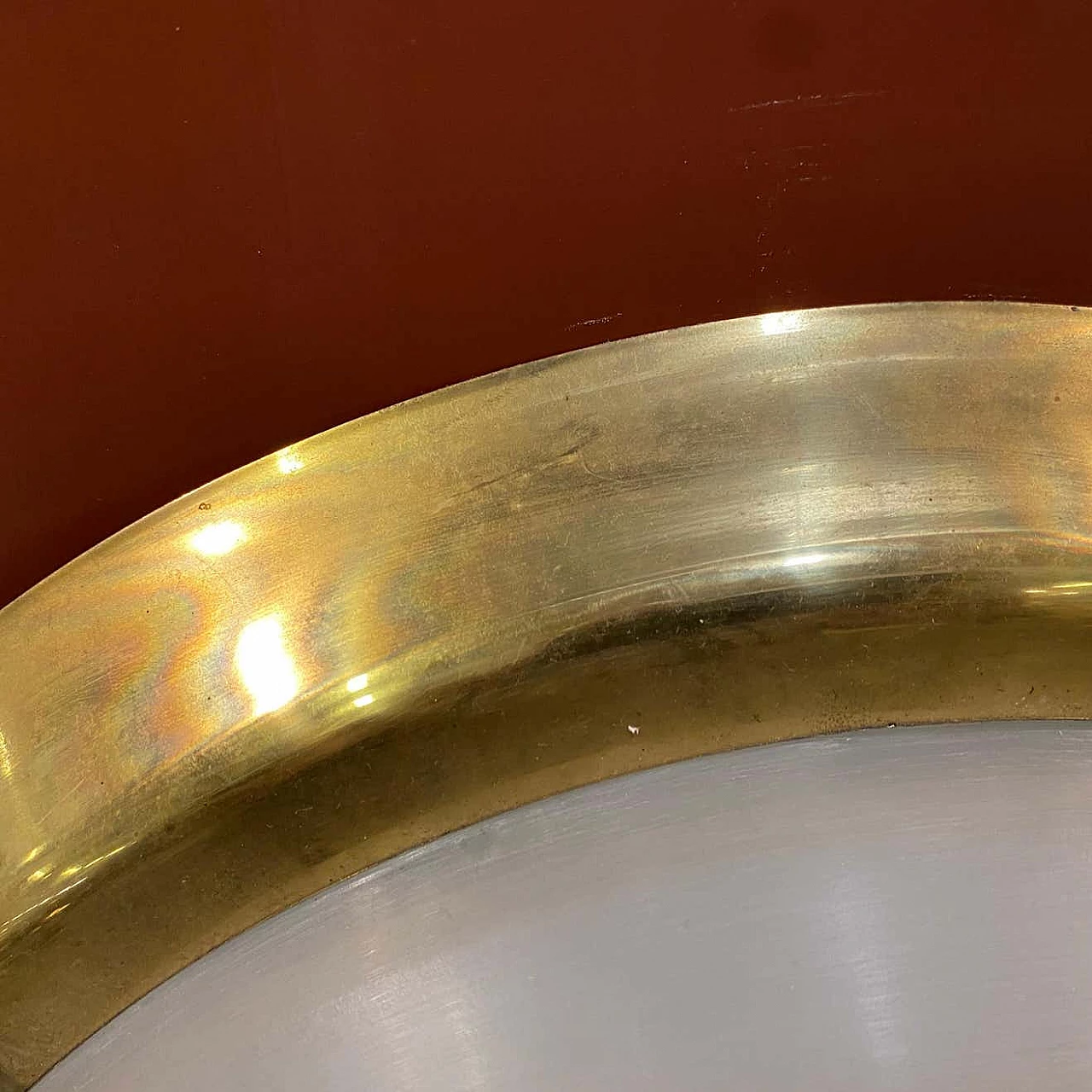 Brass and plexiglass round ceiling lamp, 1970s 2