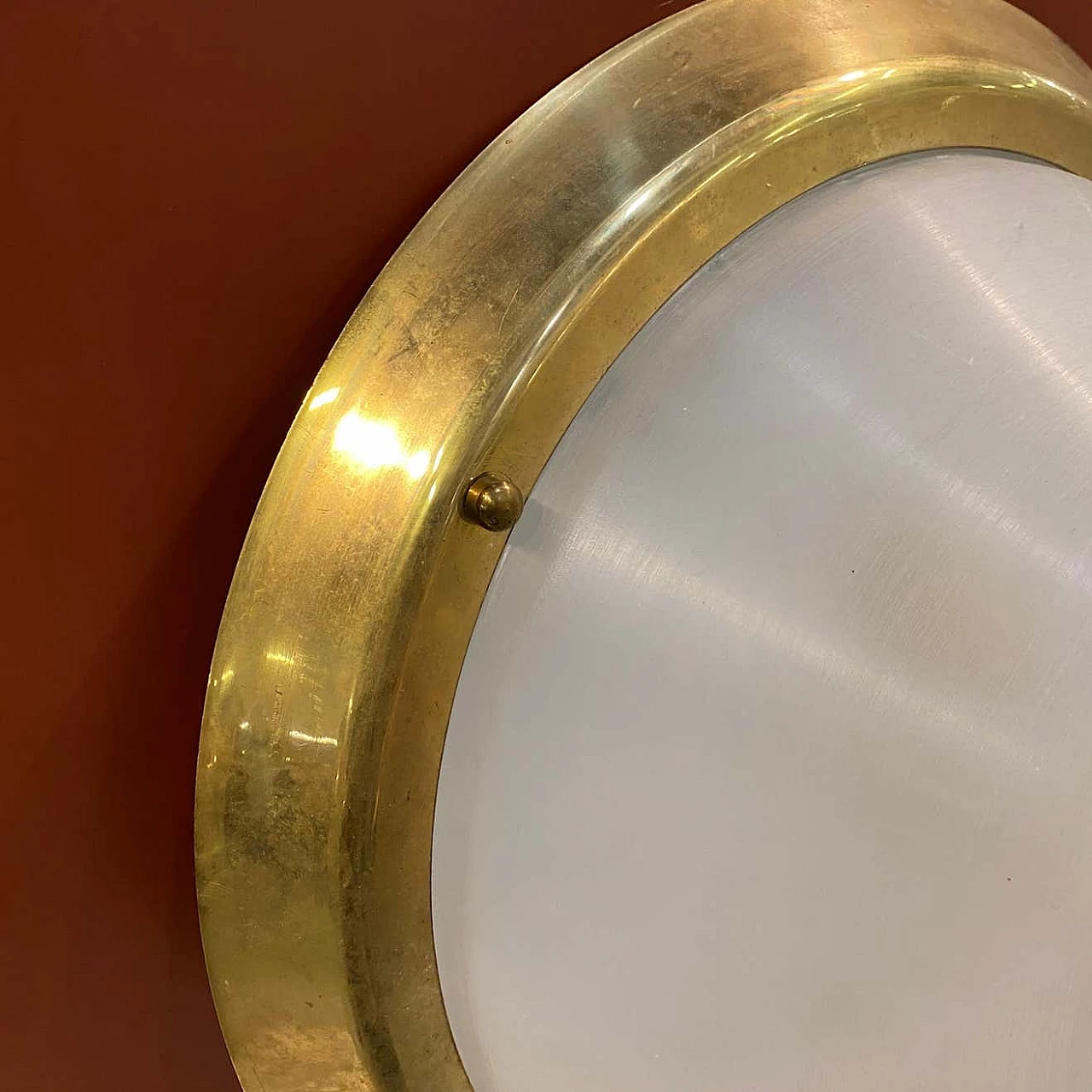Brass and plexiglass round ceiling lamp, 1970s 10