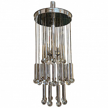 Glass and chrome-plated steel chandelier by Gaetano Sciolari, 1970s