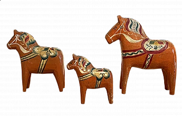 3 Statuette di cavallo Dala in legno, anni '50