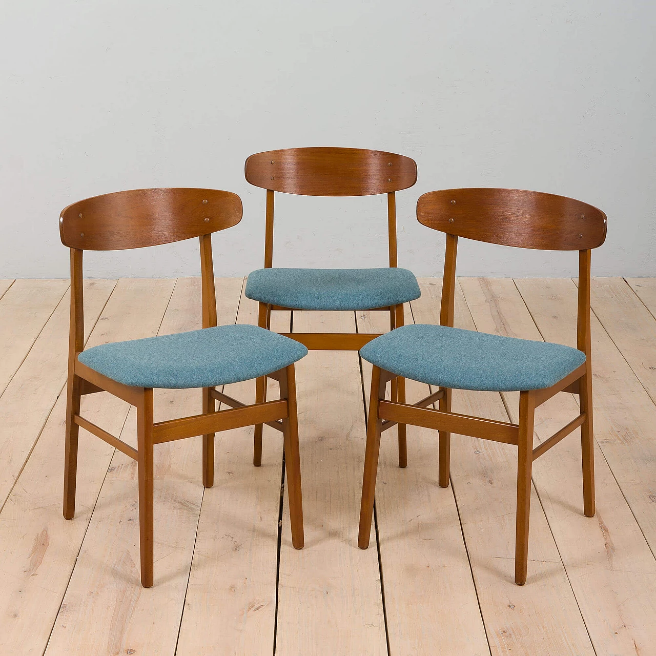 3 Danish teak chairs with wool seat for Farstrup, 1960s 1