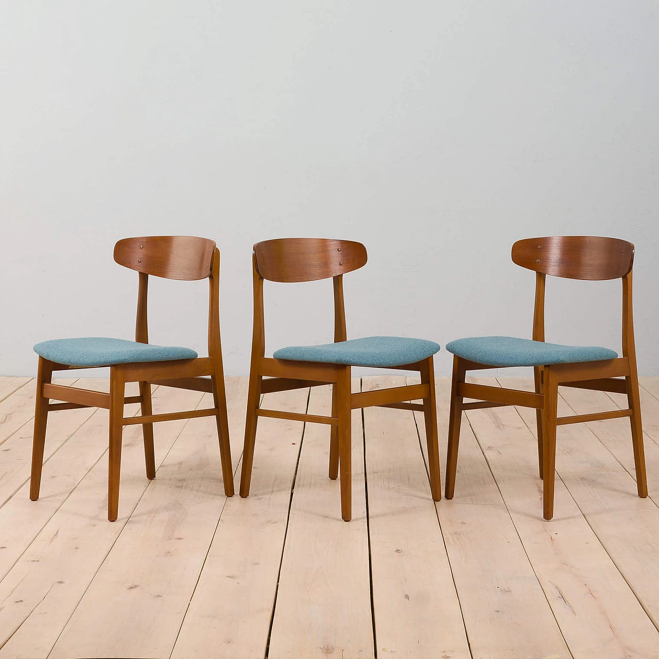 3 Danish teak chairs with wool seat for Farstrup, 1960s 3