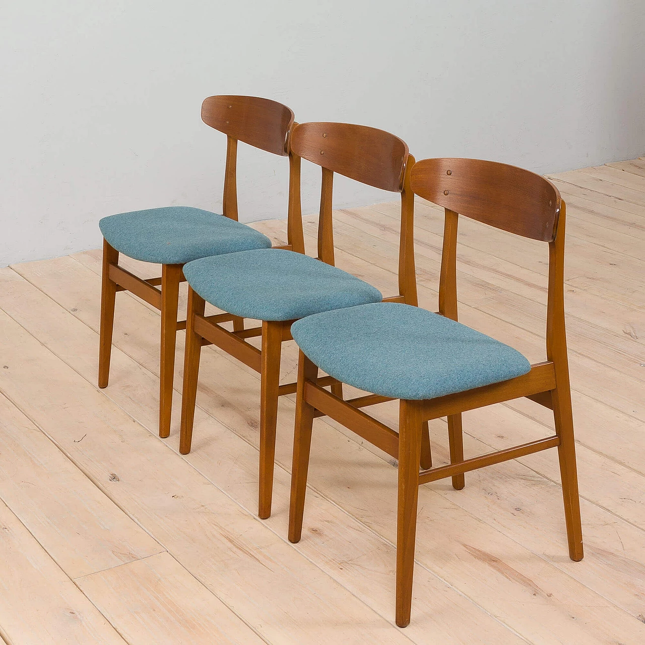 3 Danish teak chairs with wool seat for Farstrup, 1960s 7