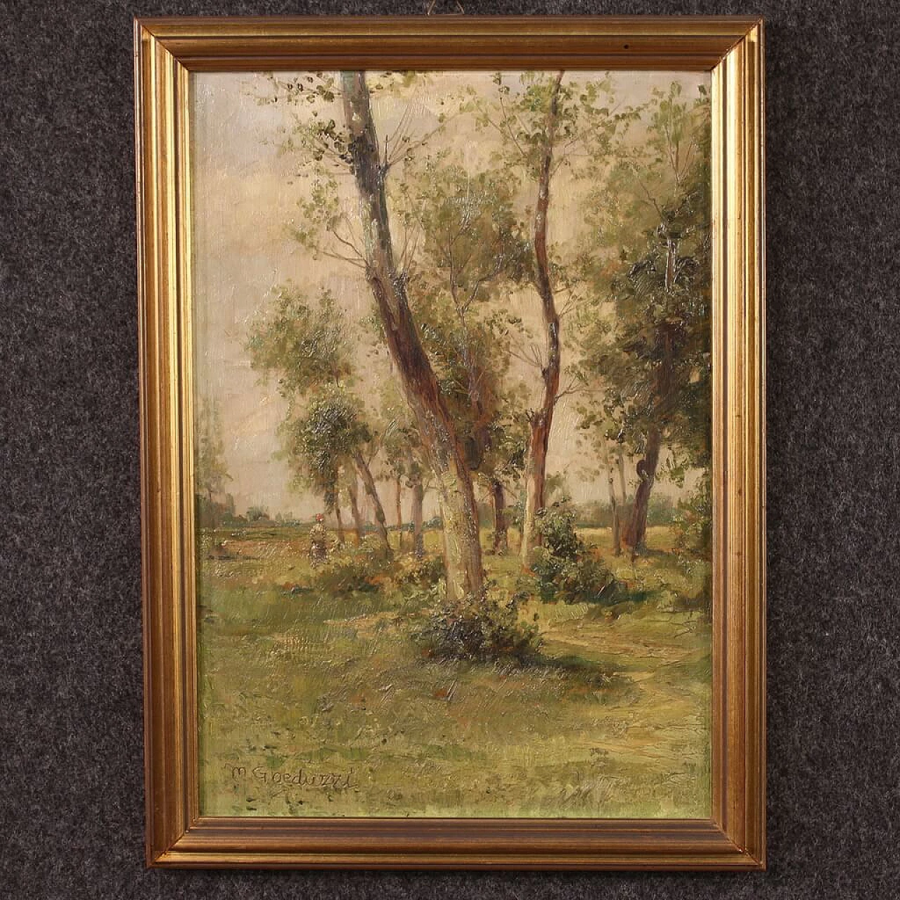 Paesaggio con alberi, olio su tavola di Mario Gheduzzi, primo '900 1