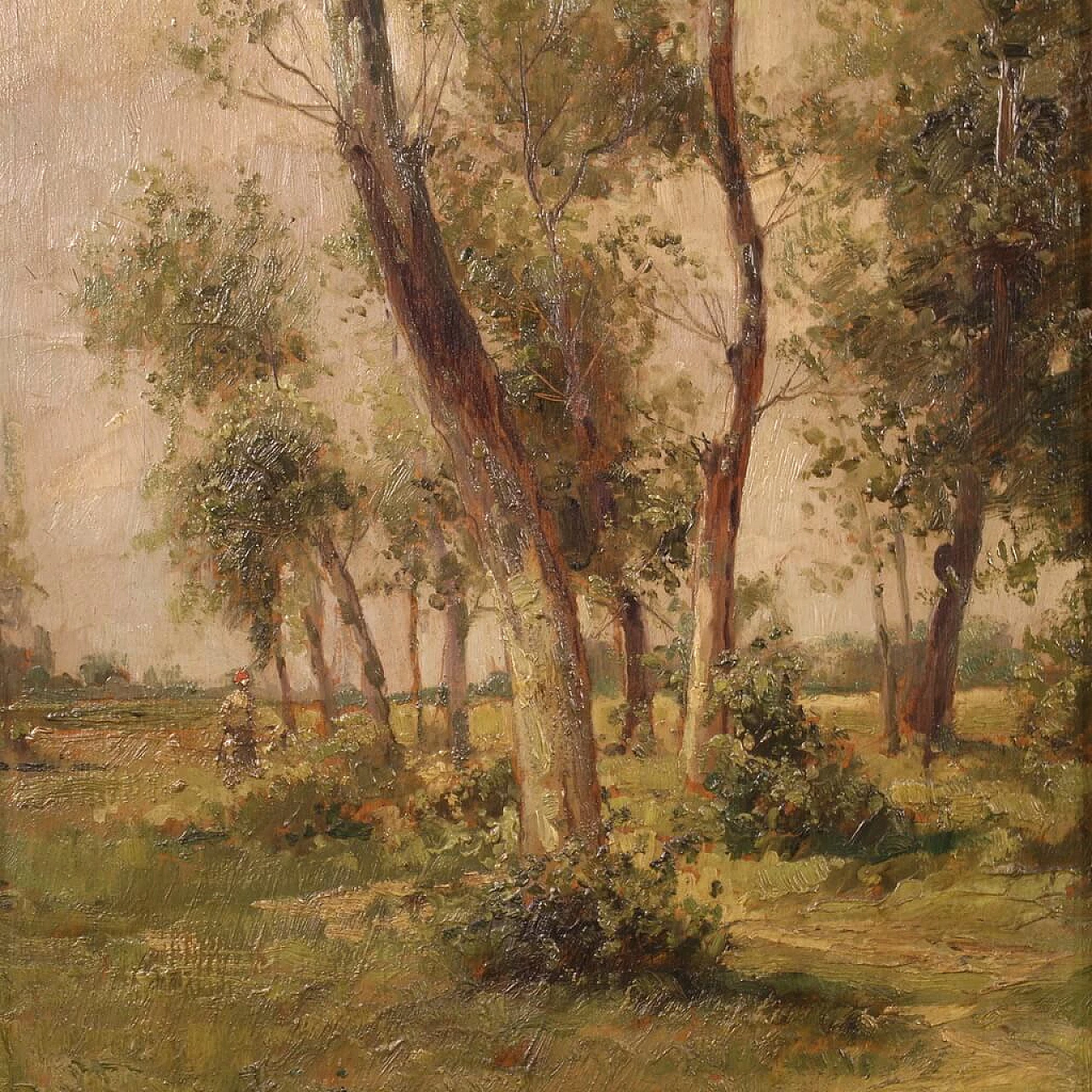 Paesaggio con alberi, olio su tavola di Mario Gheduzzi, primo '900 2