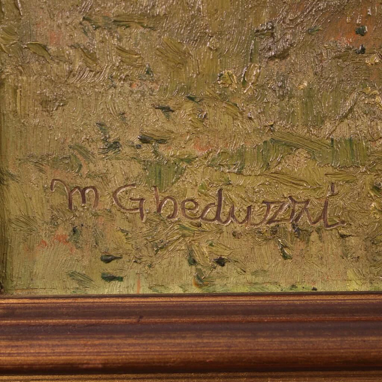 Paesaggio con alberi, olio su tavola di Mario Gheduzzi, primo '900 4