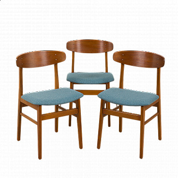 3 Danish teak chairs with wool seat for Farstrup, 1960s