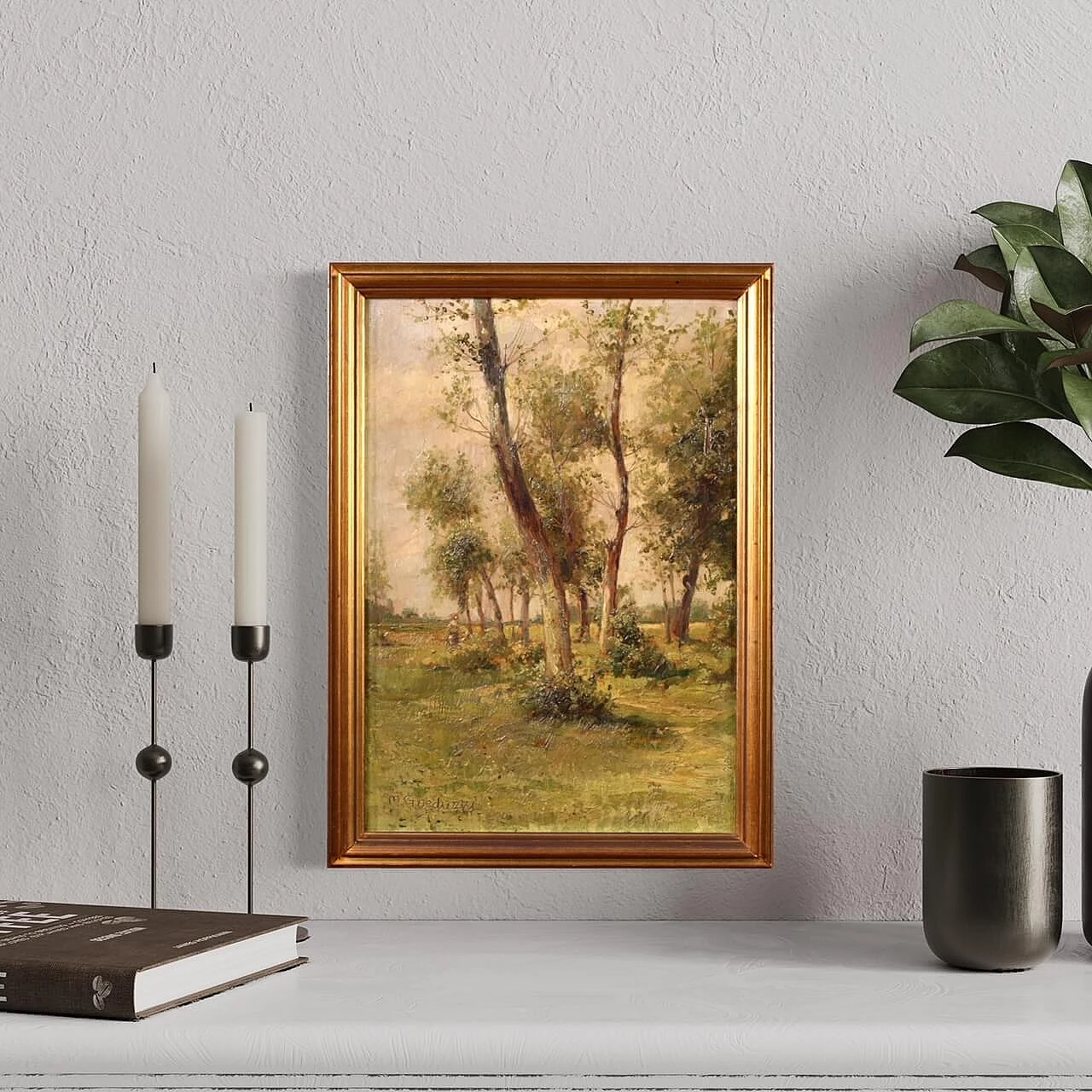 Paesaggio con alberi, olio su tavola di Mario Gheduzzi, primo '900 15