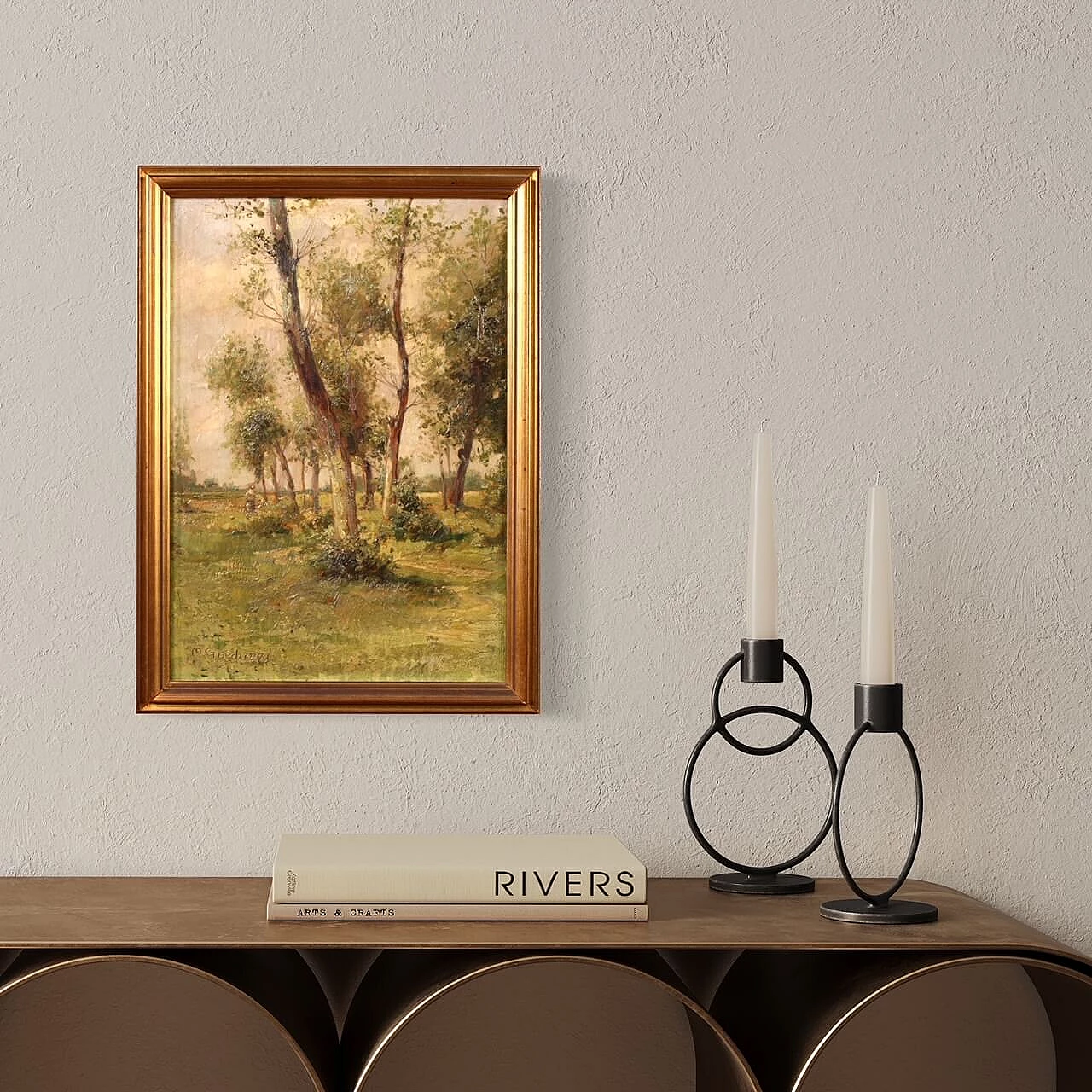 Paesaggio con alberi, olio su tavola di Mario Gheduzzi, primo '900 16