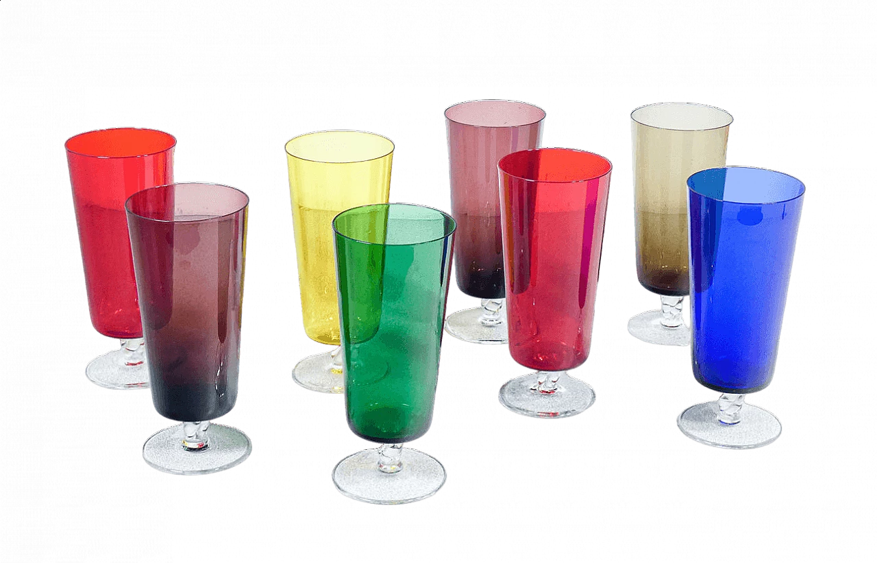 8 Bicchieri in vetro soffiato policromo di Murano 6