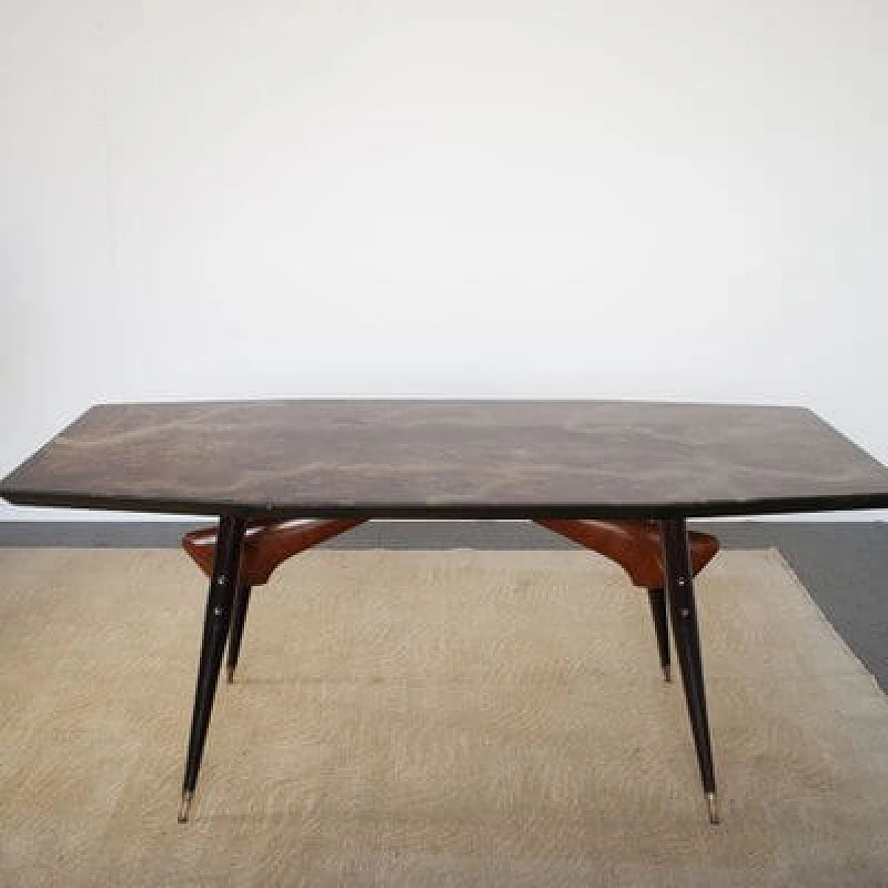Walnut table with black lacquered wood frame, 1960s 1