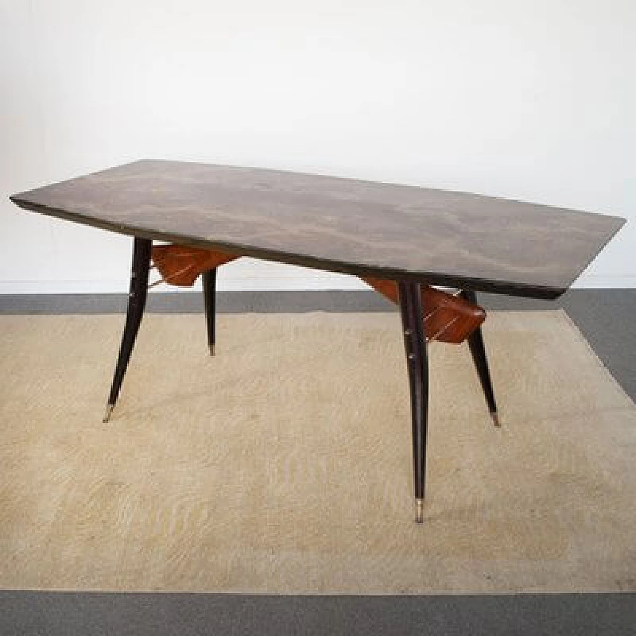 Walnut table with black lacquered wood frame, 1960s 2