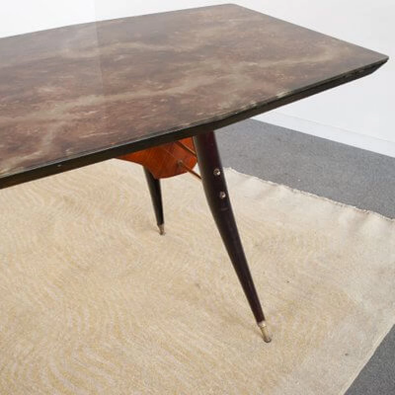 Walnut table with black lacquered wood frame, 1960s 9