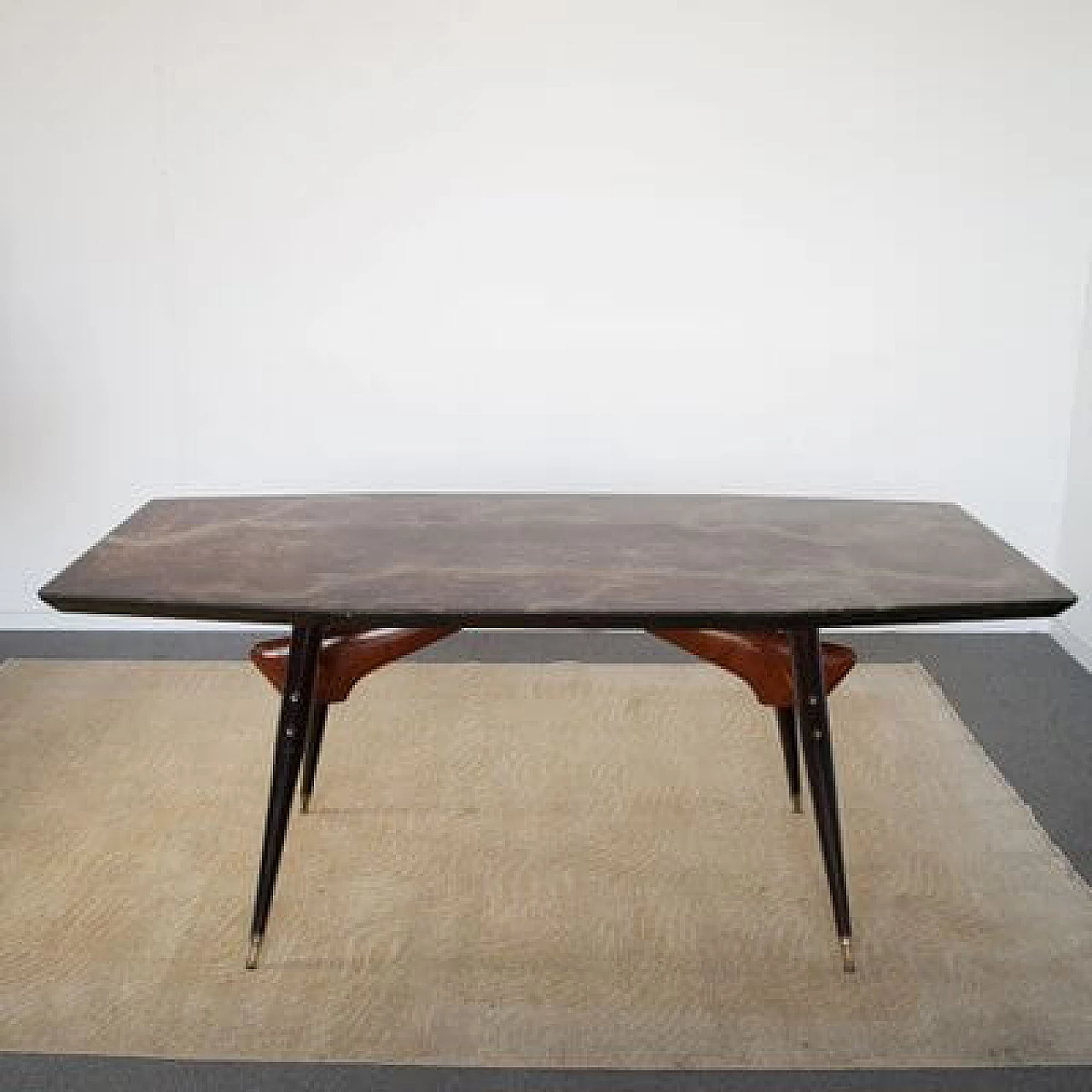 Walnut table with black lacquered wood frame, 1960s 10