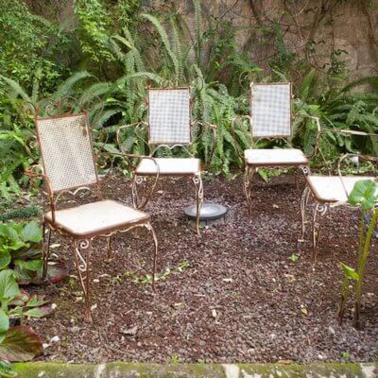 4 Sedie in ferro battuto bianco, anni '50 10