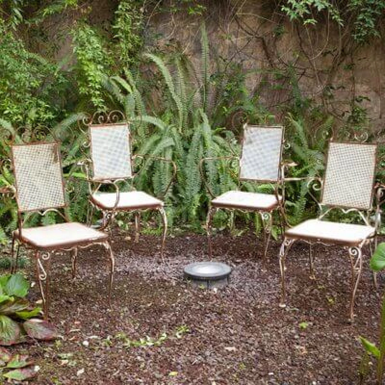 4 Sedie in ferro battuto bianco, anni '50 12