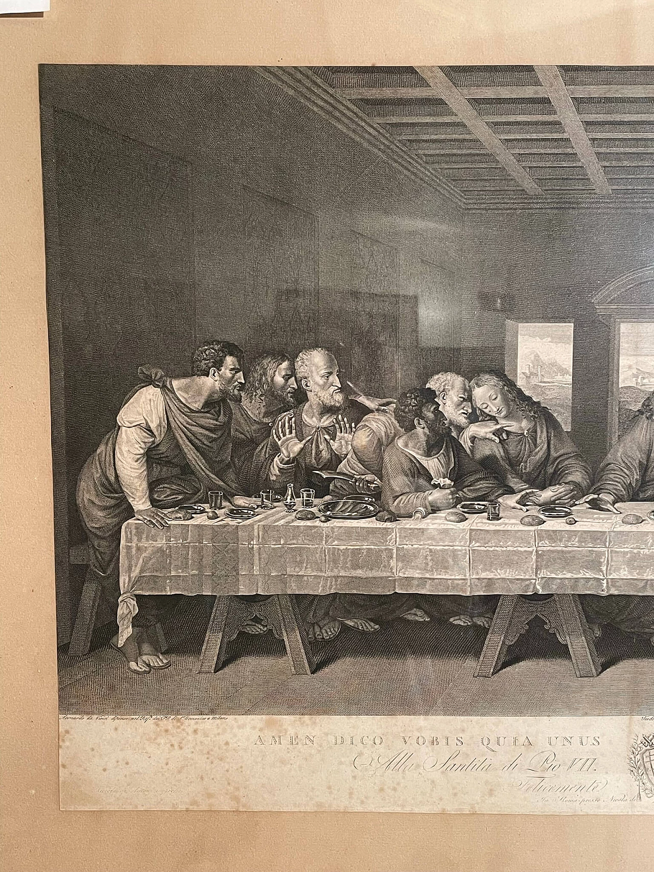 Engraving The Last Supper of Leonardo Da Vinci by Rainaldi Francesco, 18th century 2