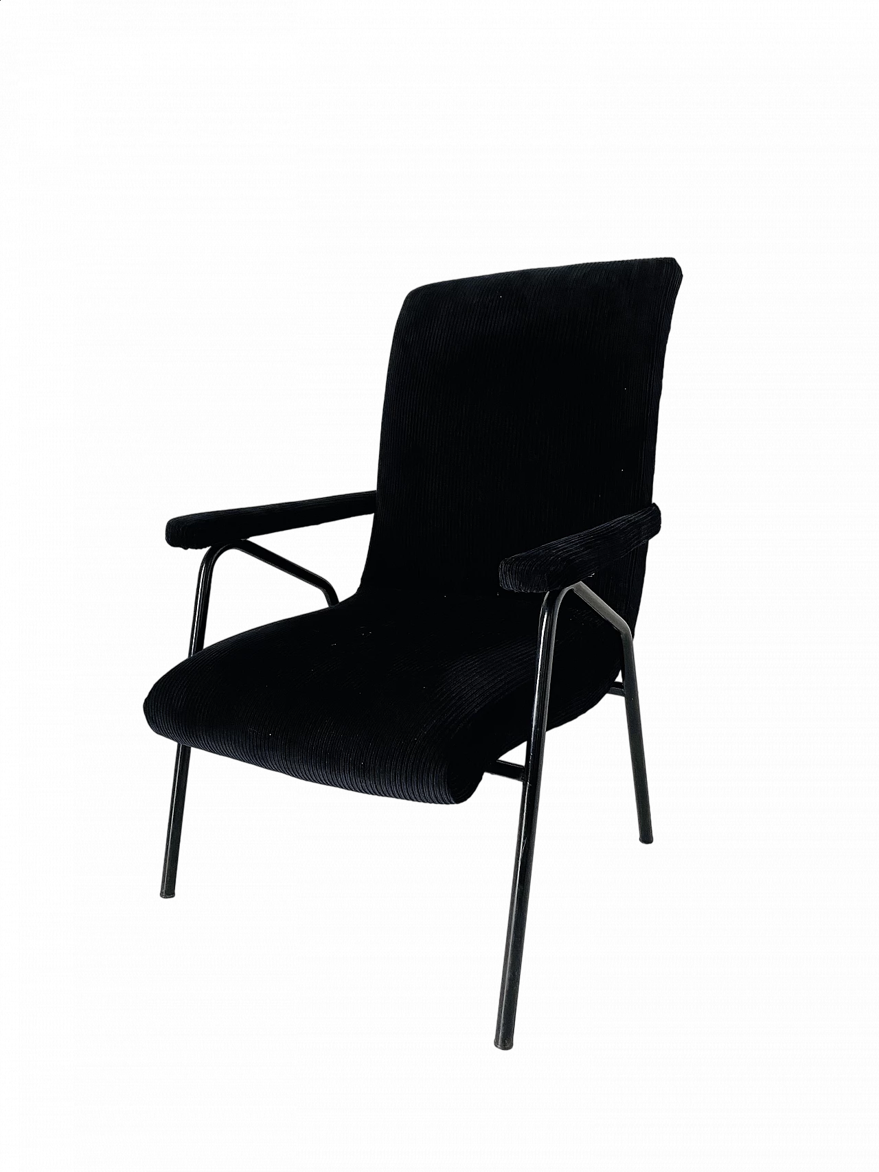 Poltrona in velluto nero e ferro tubolare, anni '60 10