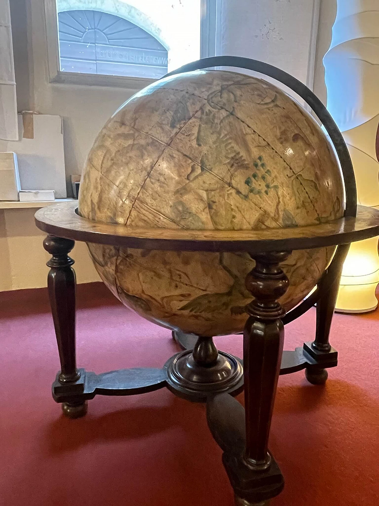 Floor globe painted with plant designs, late 19th century 3