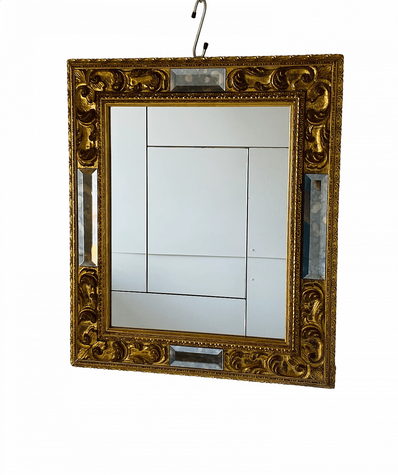 Specchio con cornice in legno dorato, anni '50 12
