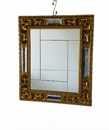 Specchio con cornice in legno dorato, anni '50