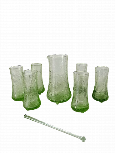 Set da cocktail in vetro lavorato verde, anni '60