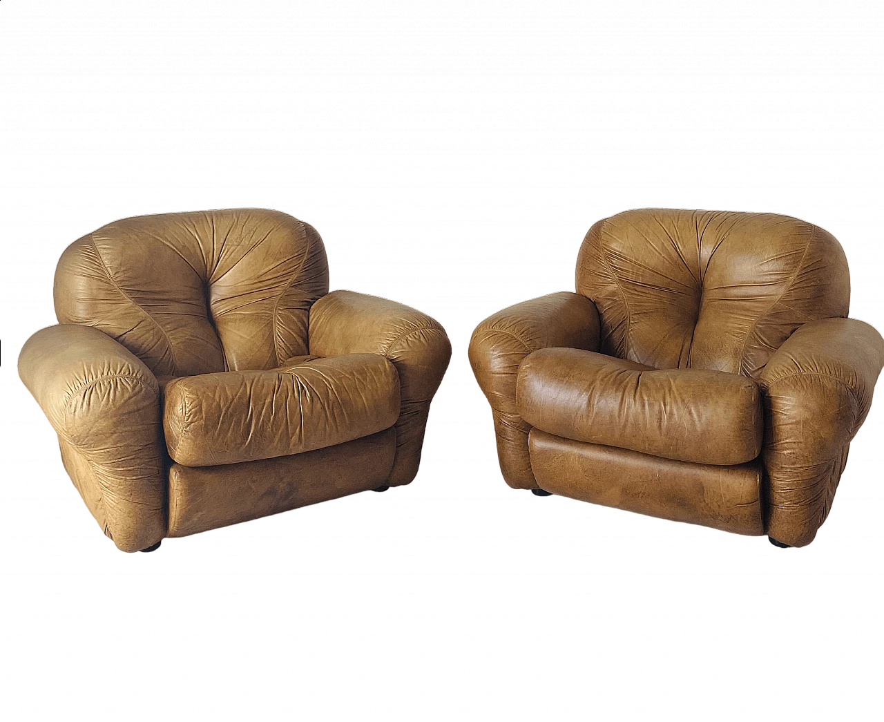 Pair of leather armchairs, 1970s 14