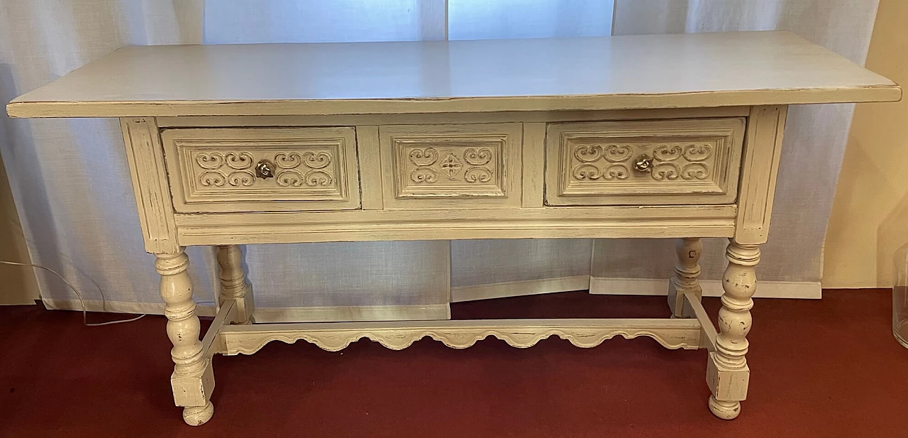 White pickled wooden console table, 20th century 4