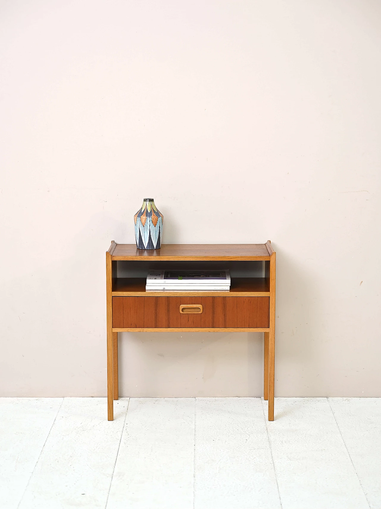 Teak bedside table with drawer, 1950s 1