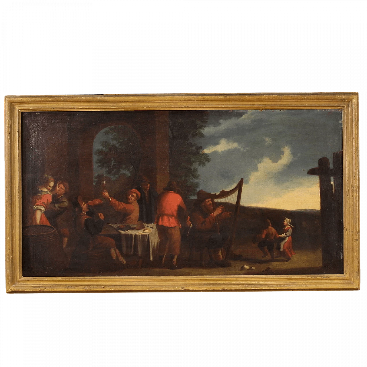 Scena di genere di contadini in festa, olio su tela, '600 16