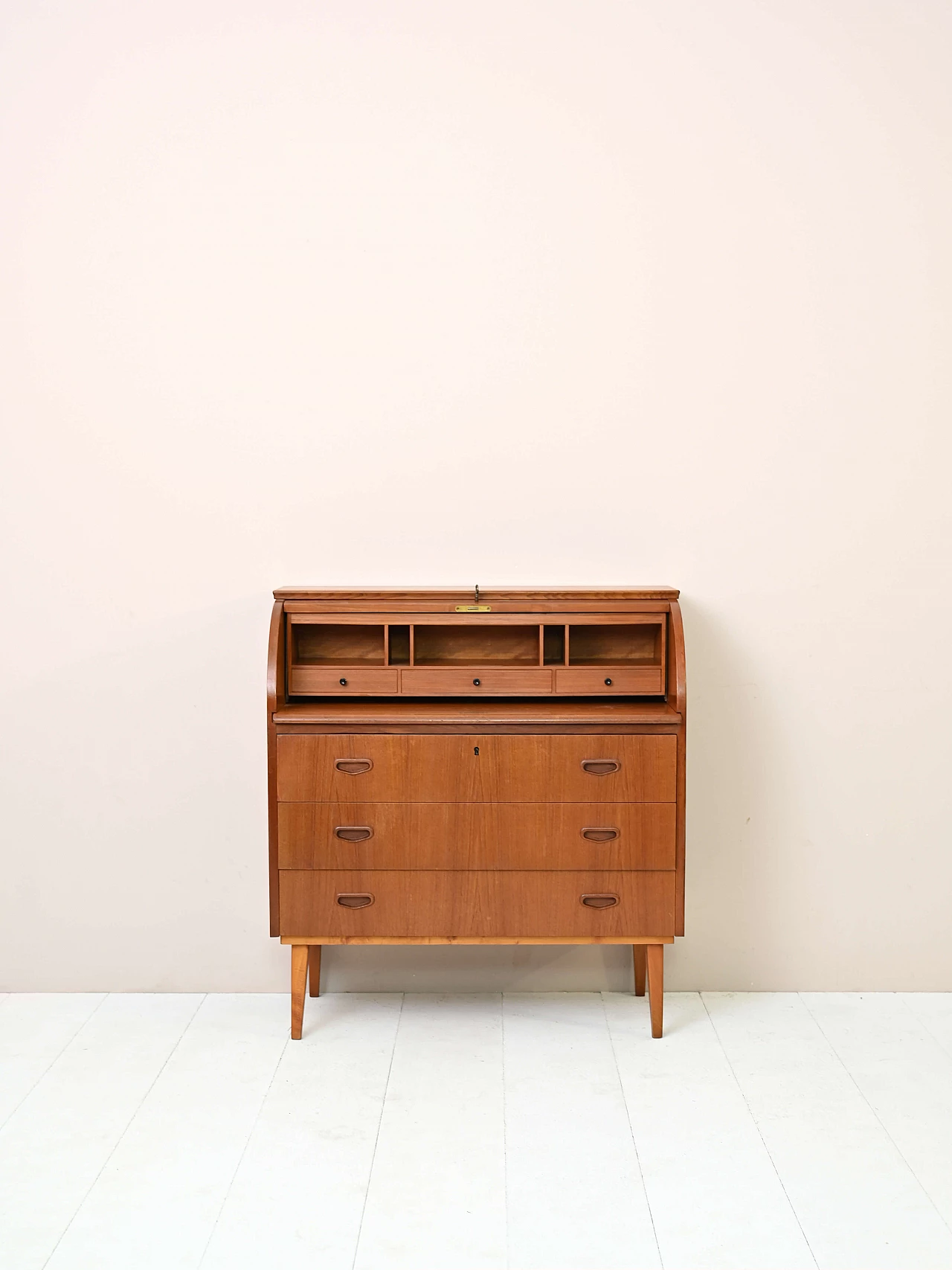 Sécretaire in teak with drawers and pull-out desk, 1960s 3