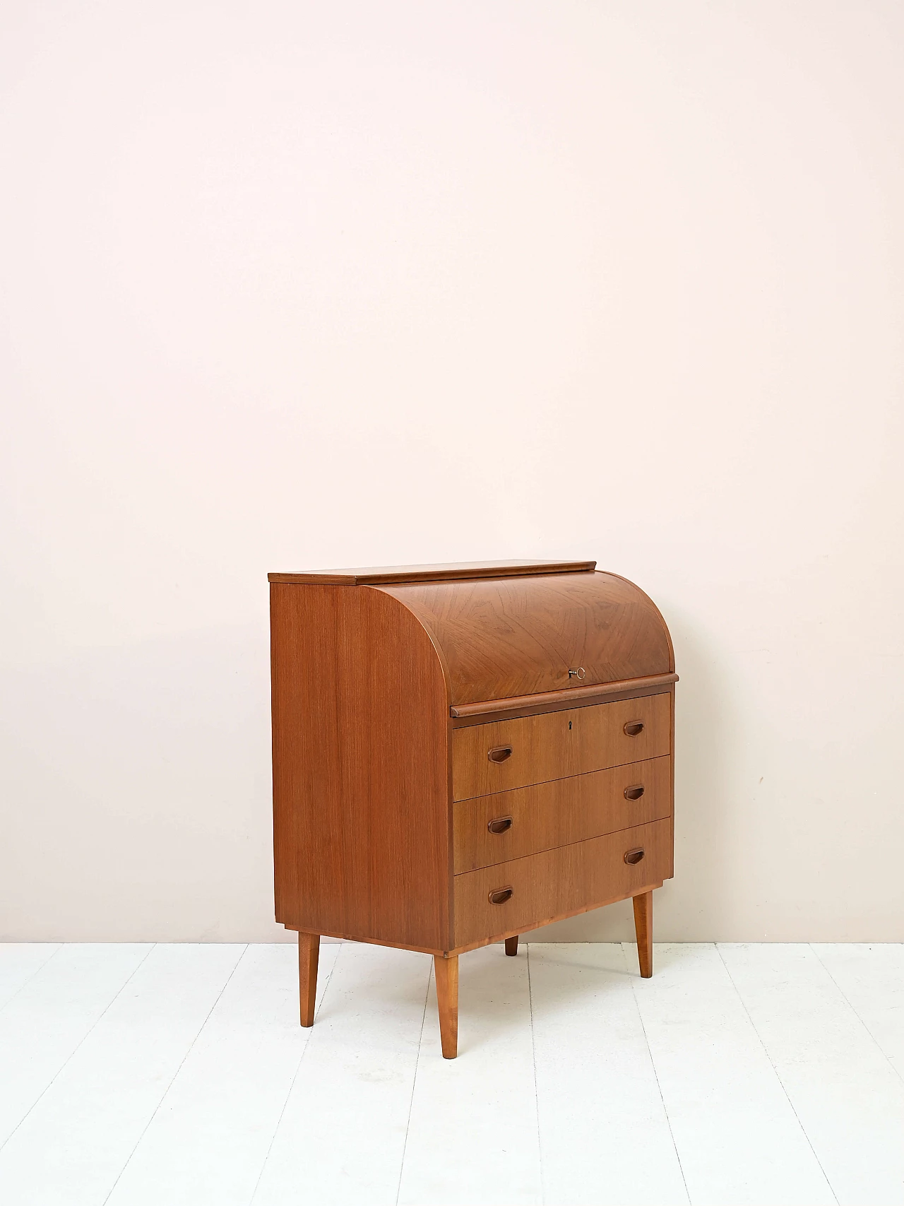 Sécretaire in teak with drawers and pull-out desk, 1960s 5