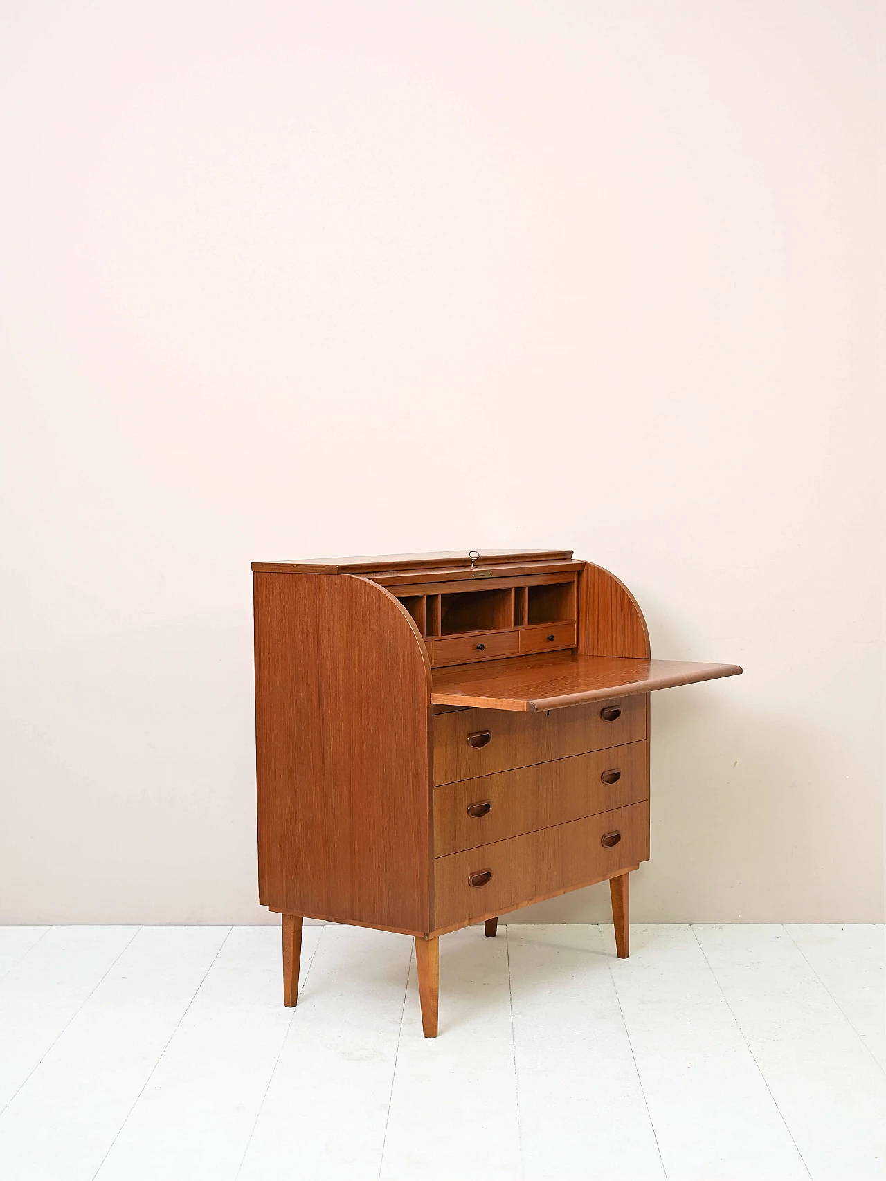 Sécretaire in teak with drawers and pull-out desk, 1960s 6