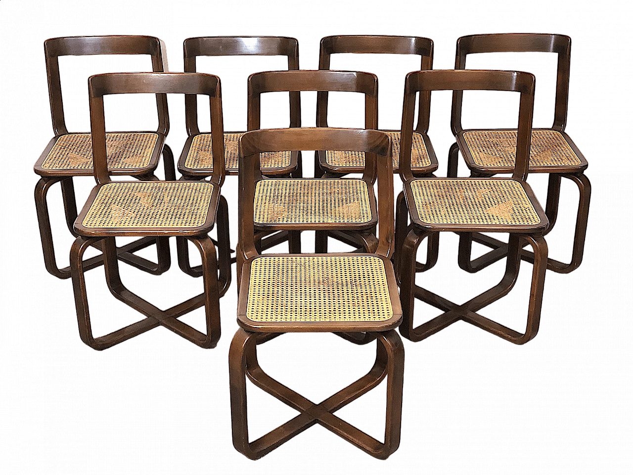 8 Sedie in noce con seduta in paglia di Vienna, anni '60 21