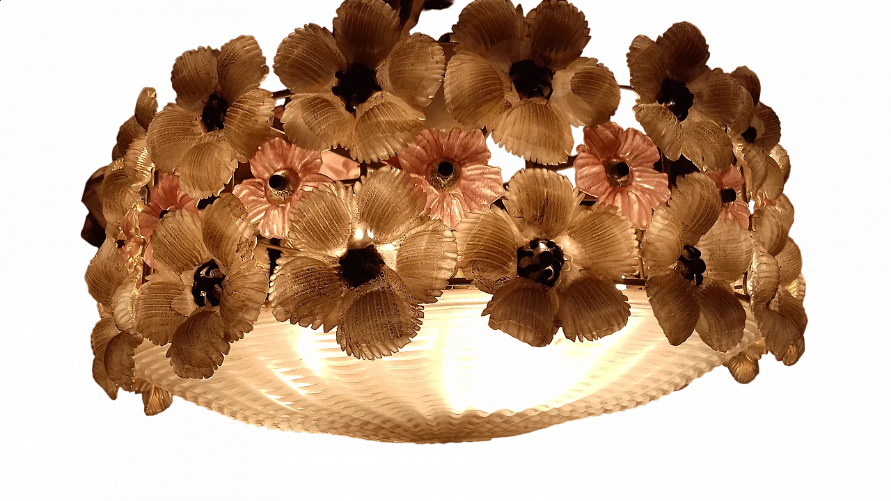 Plafoniera con fiori in vetro di Murano di Barovier & Toso, anni '50 9