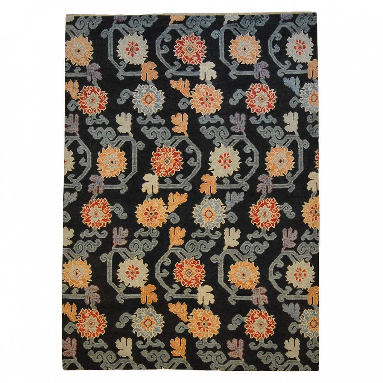 Tibetan-inspired floral Afghan rug, 2022 1