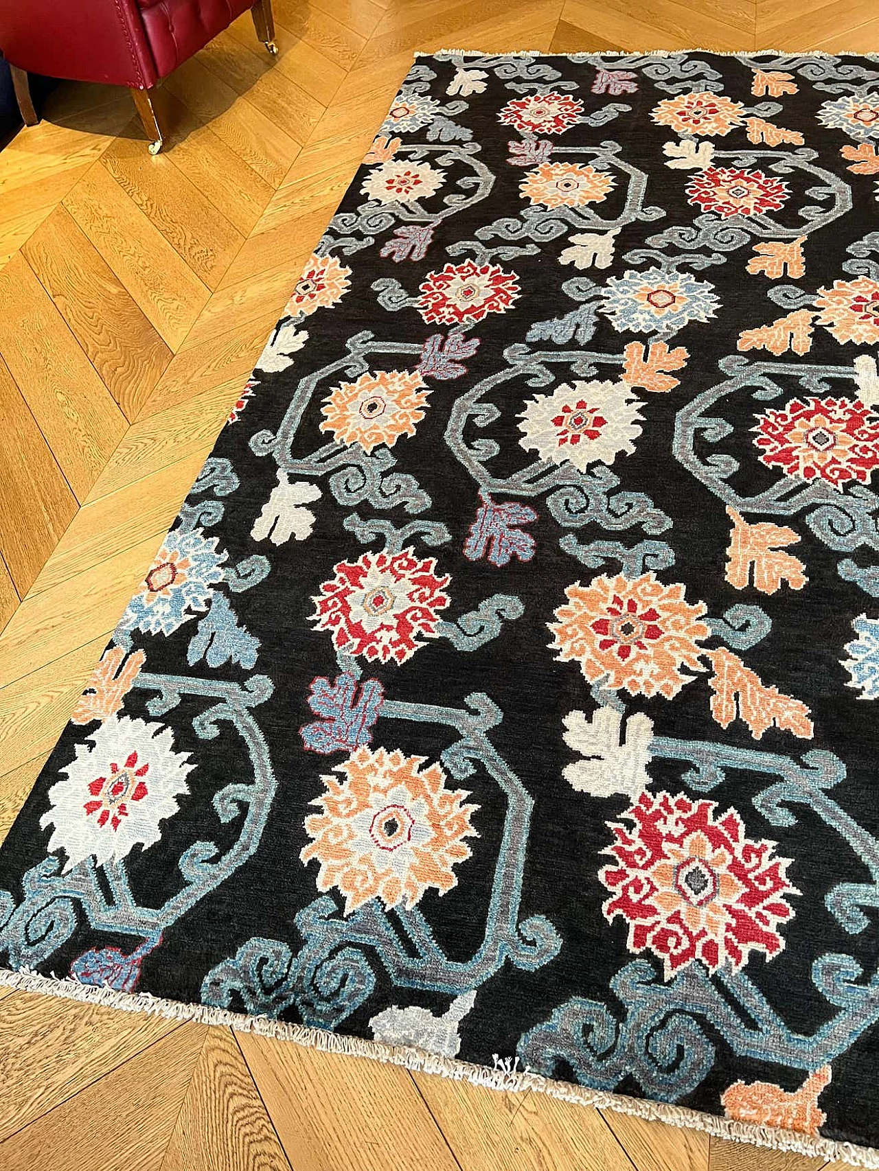 Tibetan-inspired floral Afghan rug, 2022 8