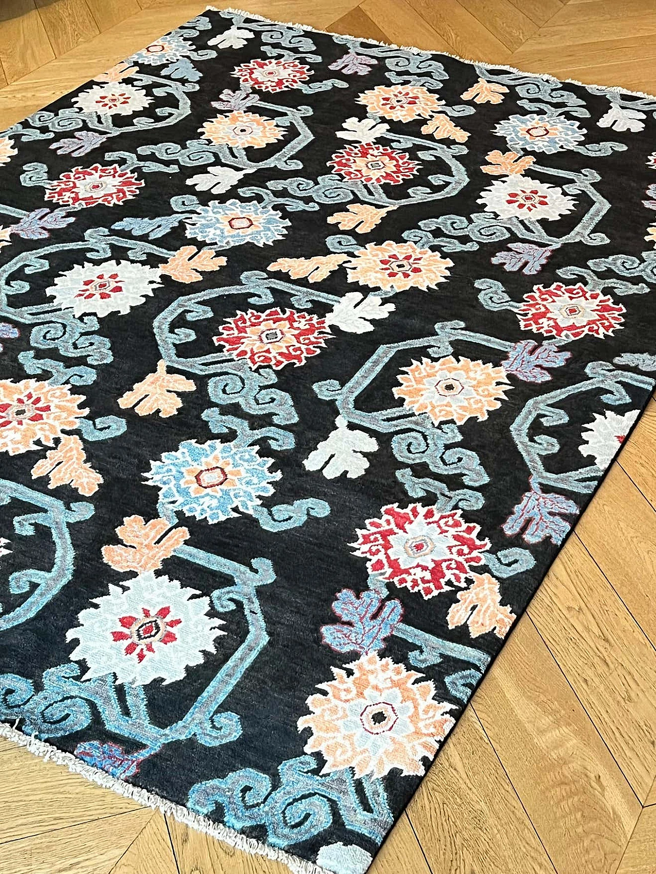 Tibetan-inspired floral Afghan rug, 2022 9