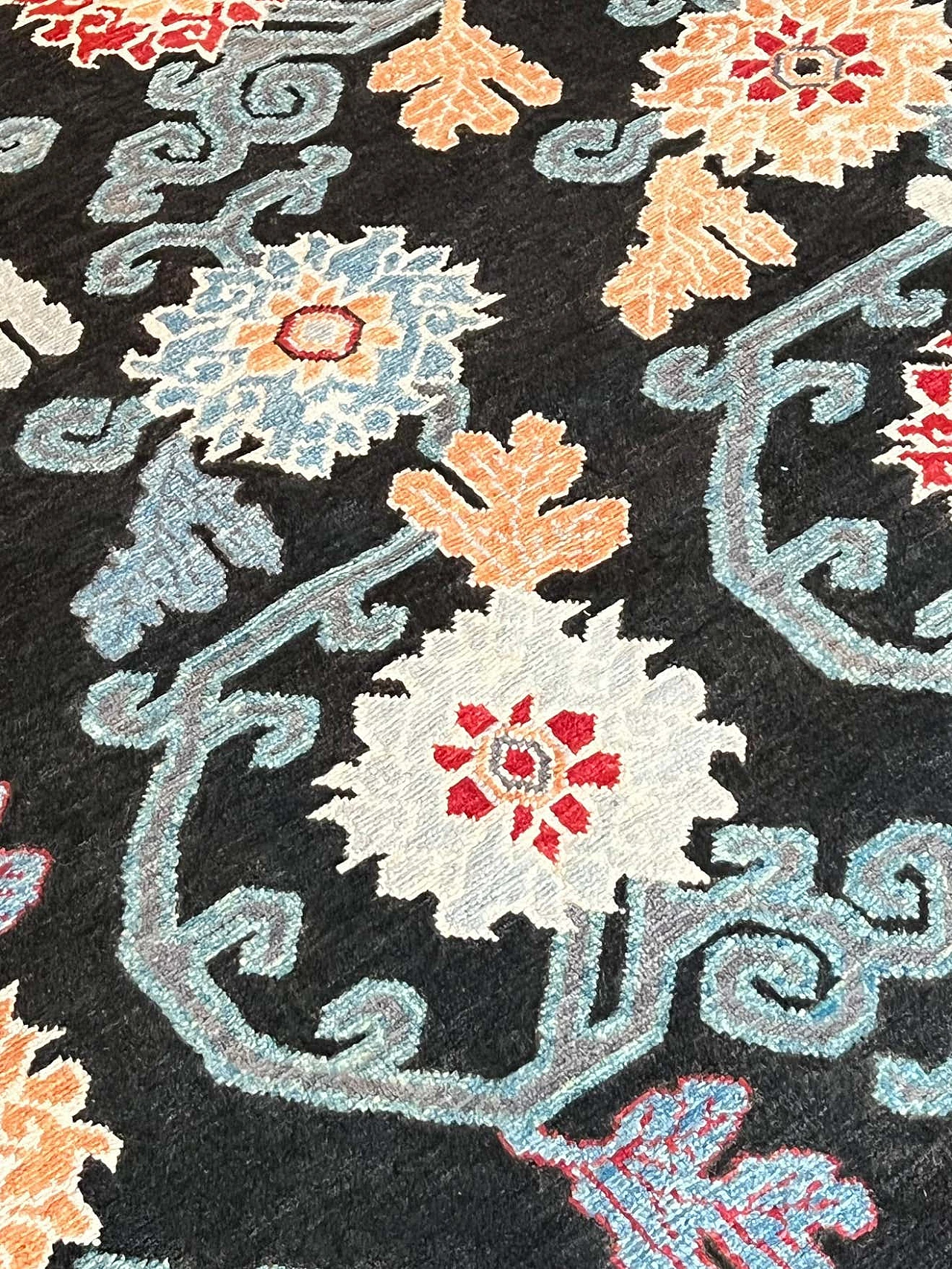 Tibetan-inspired floral Afghan rug, 2022 10