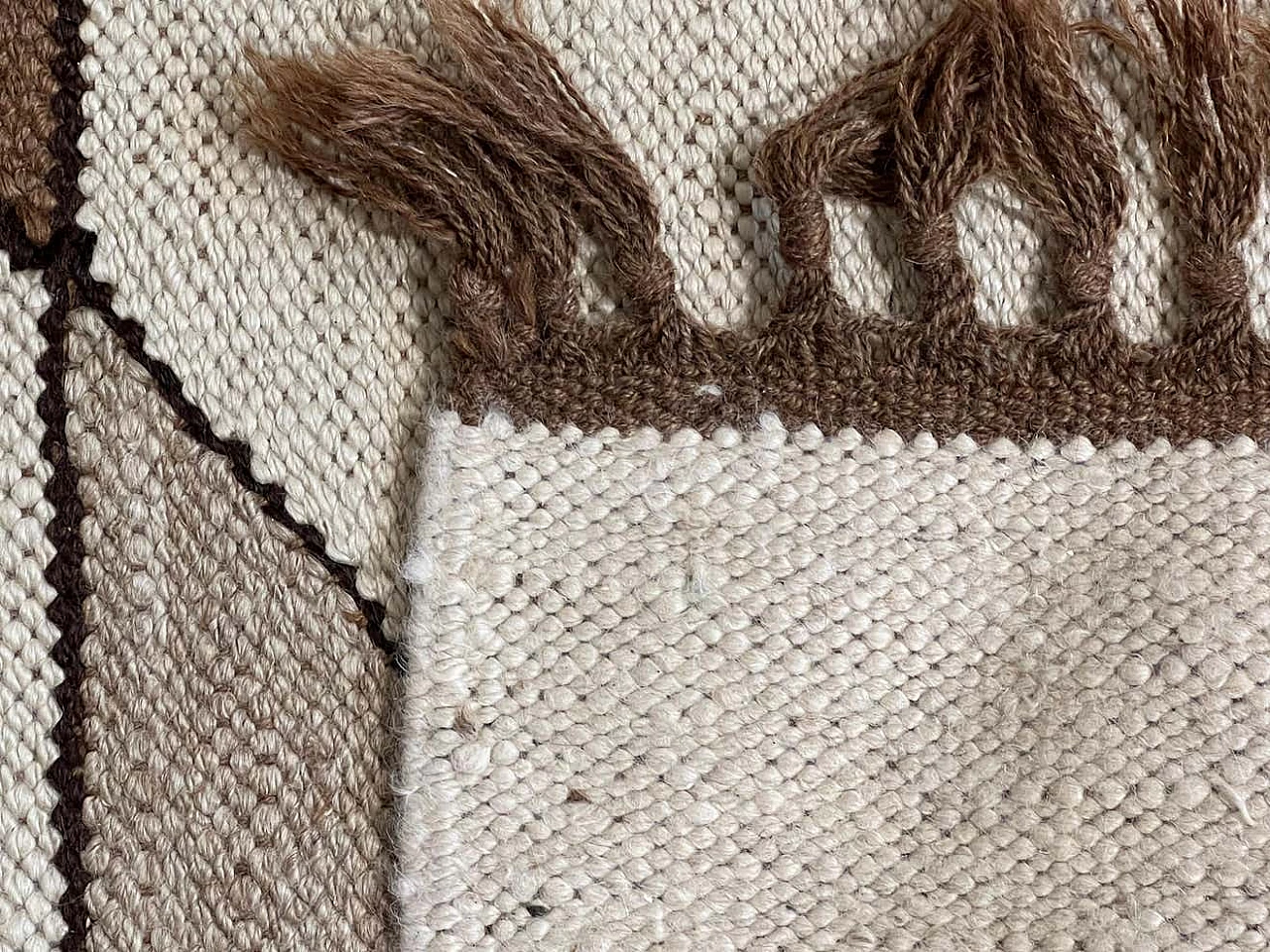 Tappeto Kilim geometrico in lana, anni '70 6