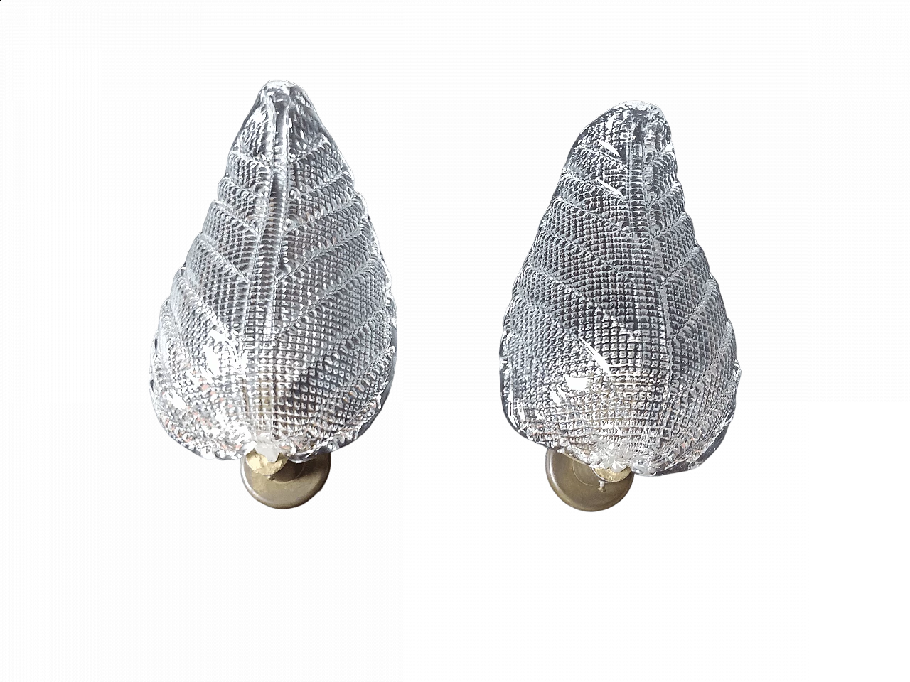 Coppia di applique a forma di foglia in vetro di Murano, anni '50 6