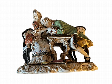 Polychrome porcelain sculpture of a gallant scene, late 19th century