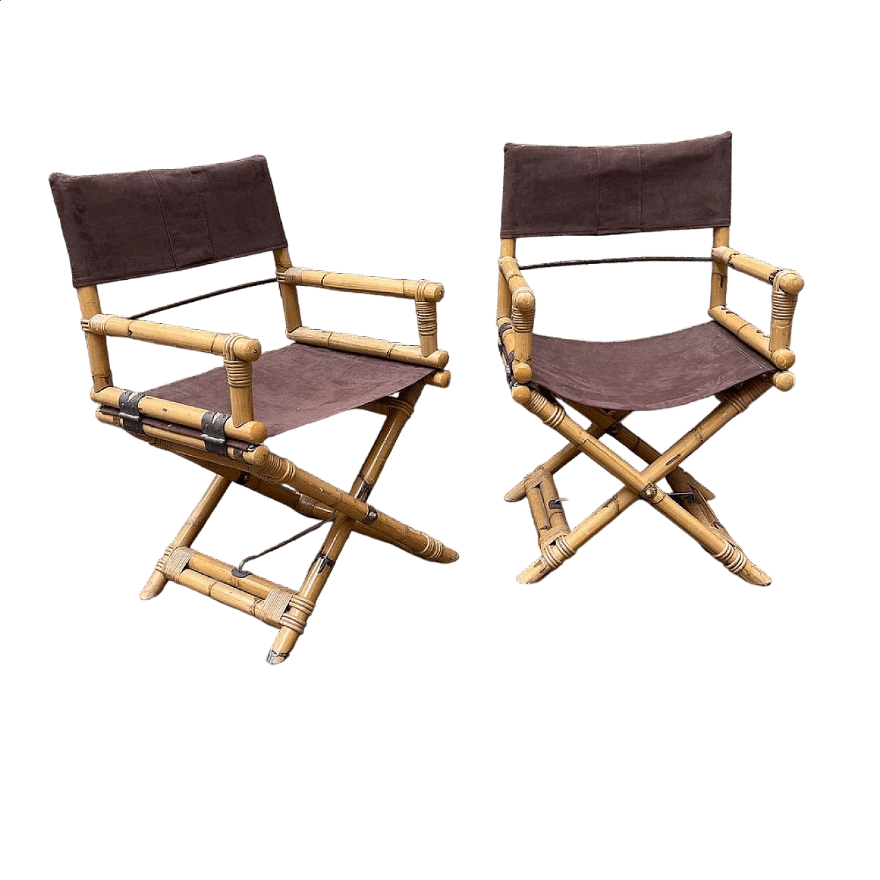 Coppia di sedie da regista in bambù e alcantara di Gervasoni, anni '60 13