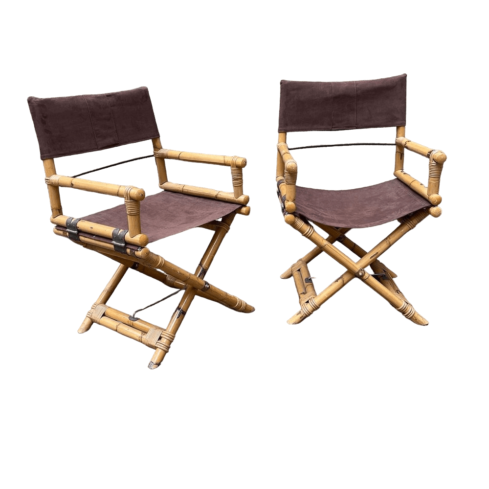 Coppia di sedie da regista in bambù e alcantara di Gervasoni, anni