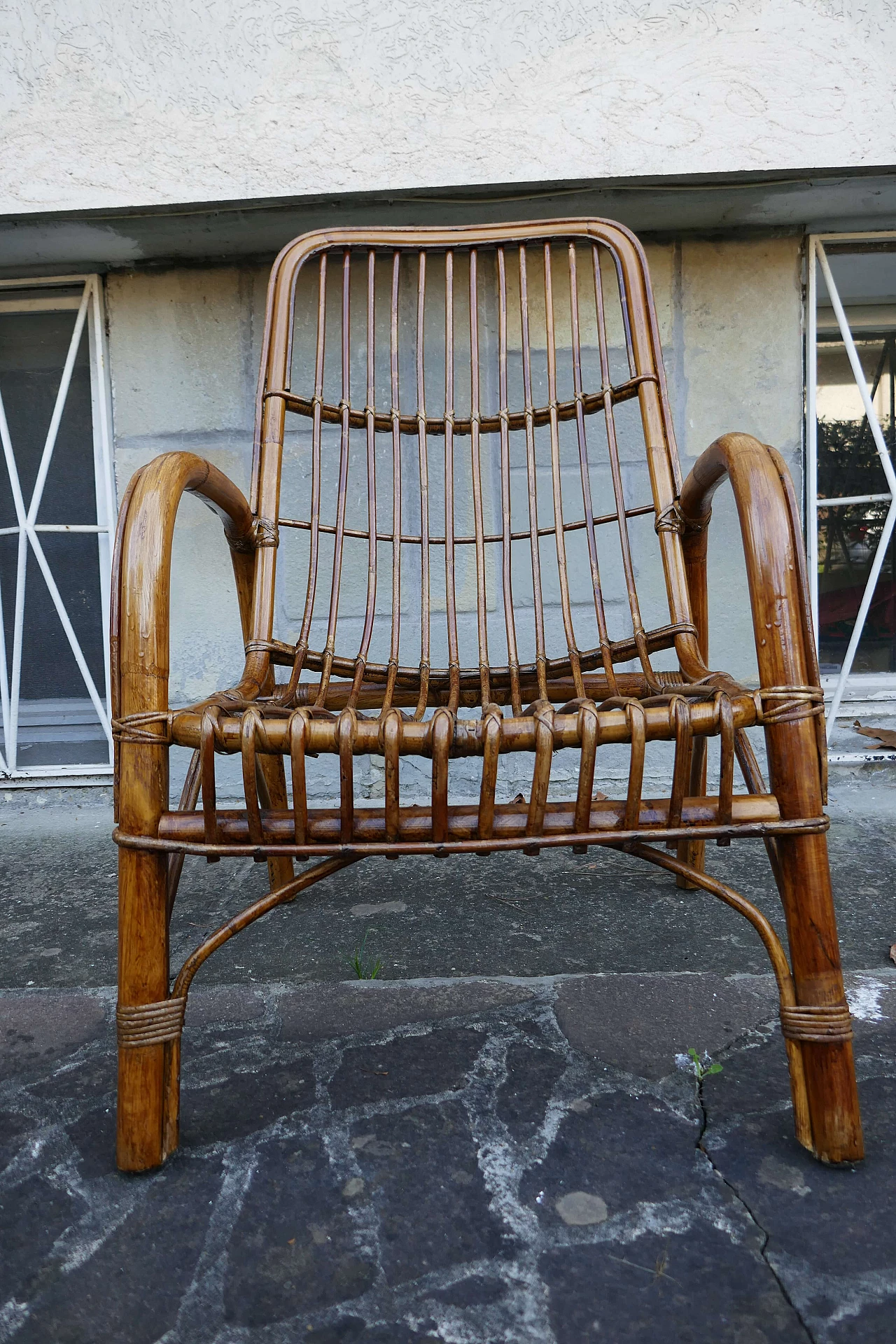 Wicker and bamboo armchair, 1970s 1