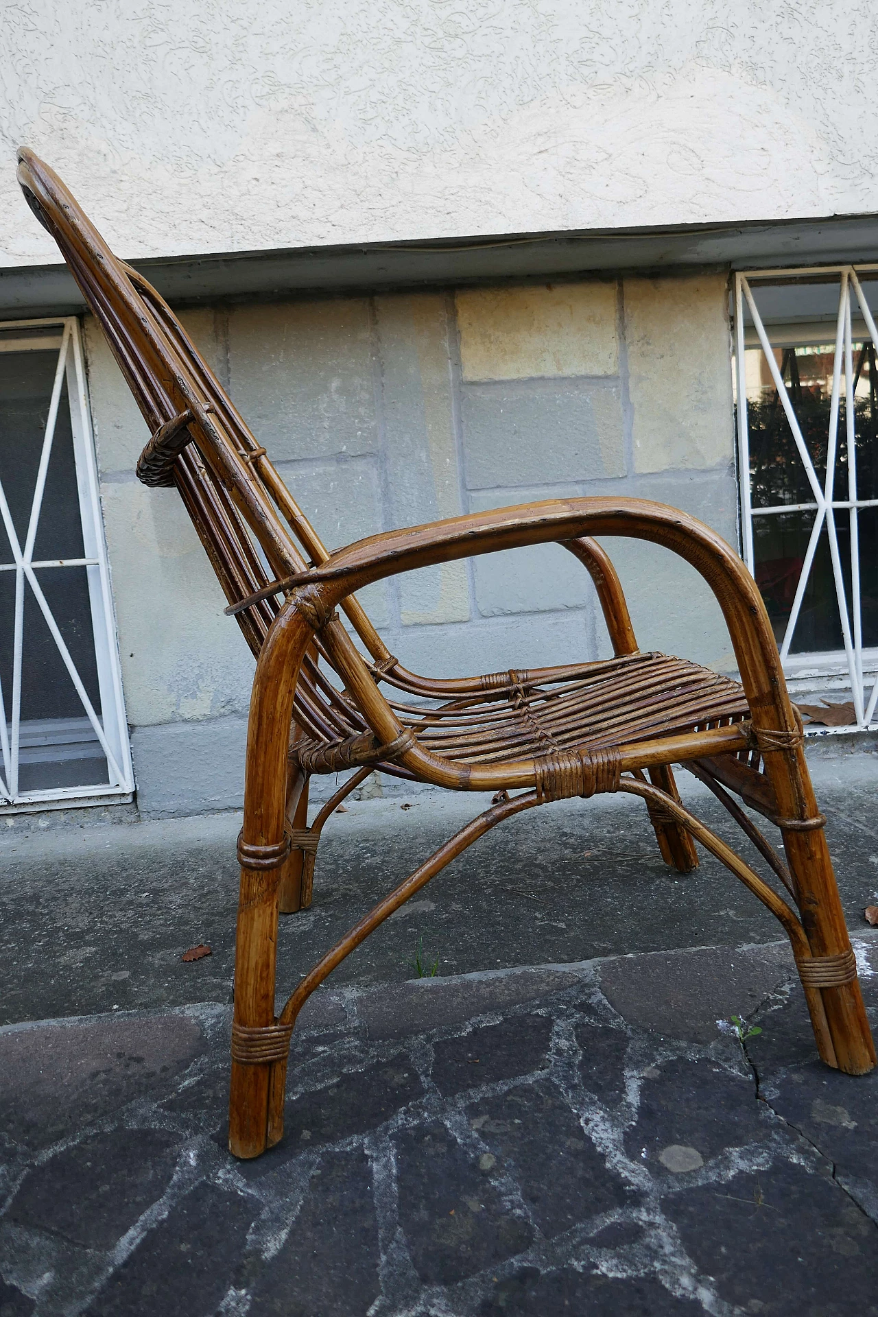 Poltrona in midollino e bambù, anni '70 2