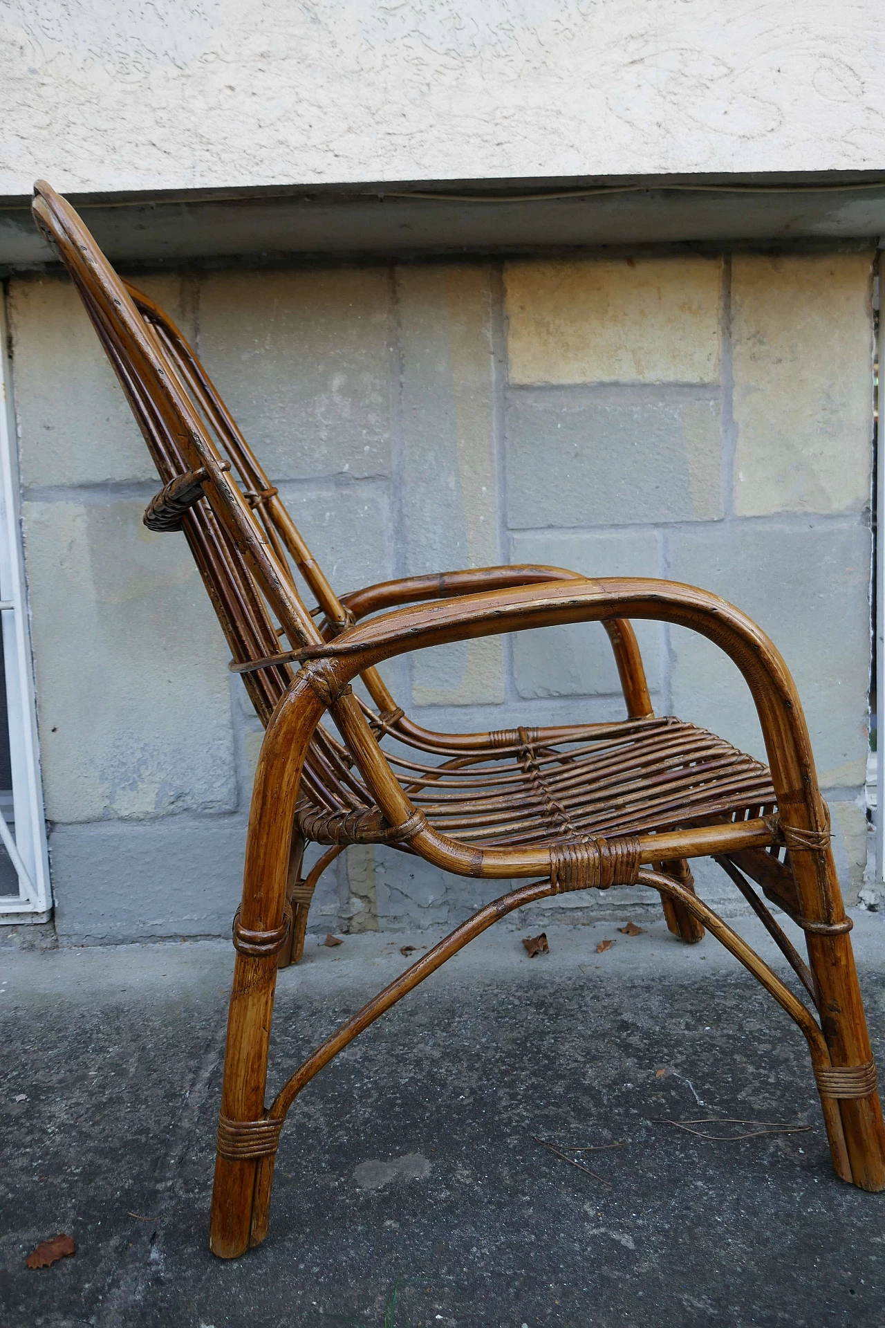 Poltrona in midollino e bambù, anni '70 4