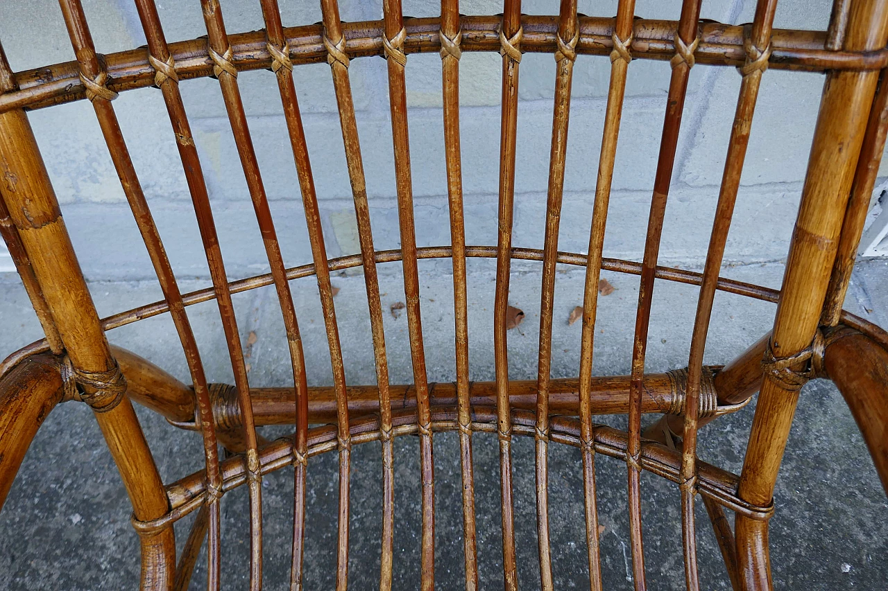 Poltrona in midollino e bambù, anni '70 7
