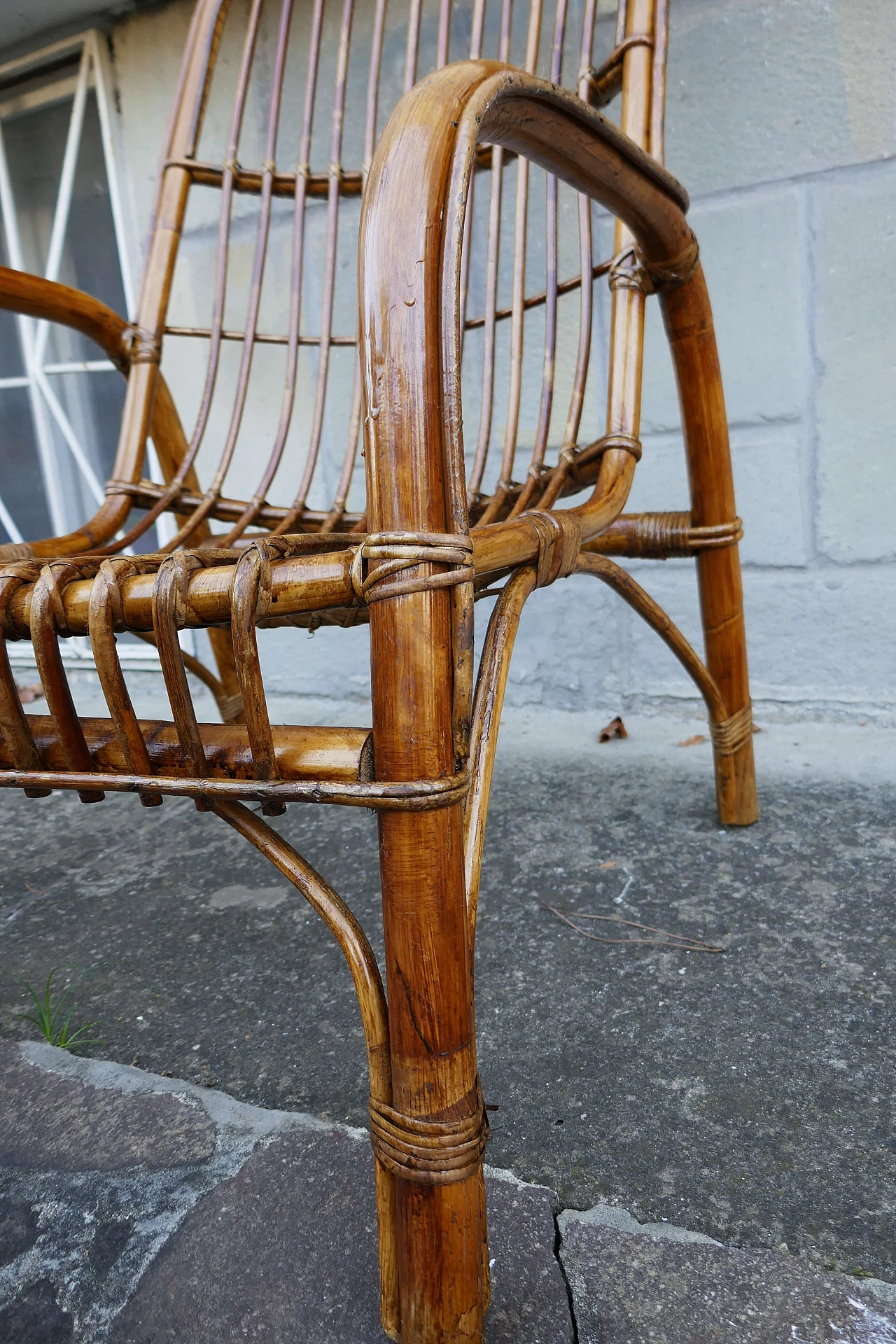 Poltrona in midollino e bambù, anni '70 9