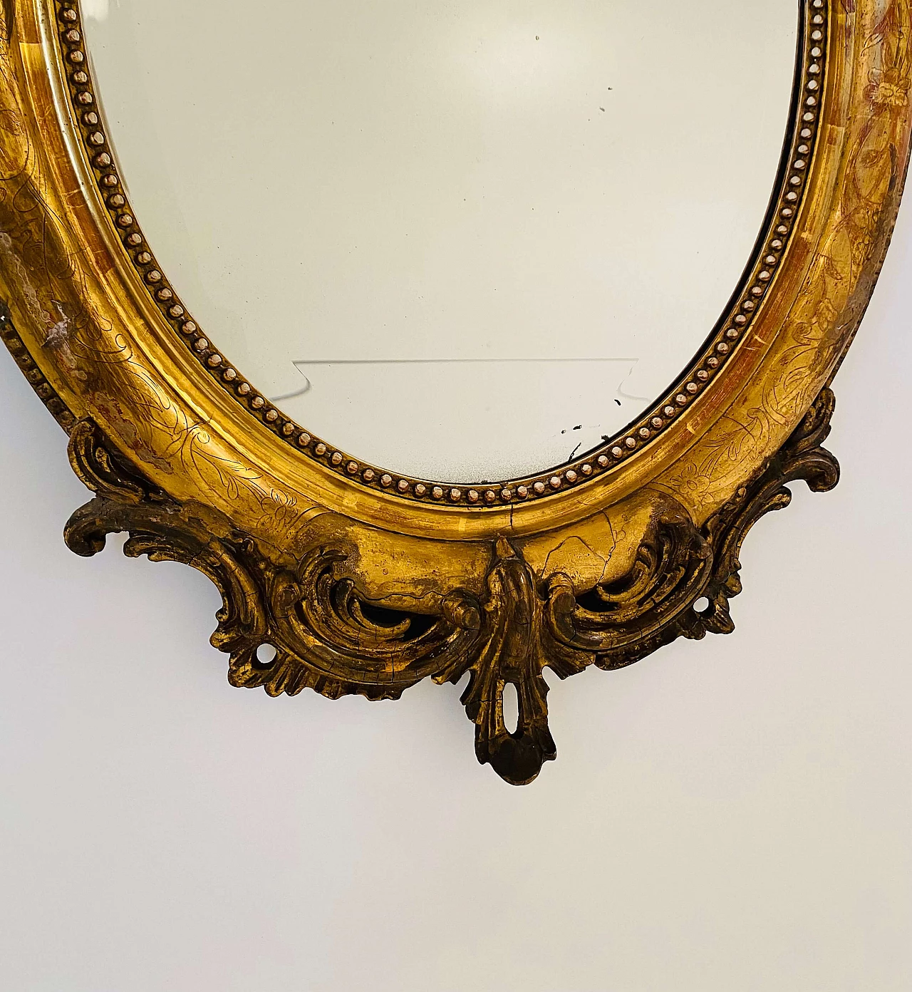 Mirror with inlaid wooden frame with gold leaf finish, 19th century 5